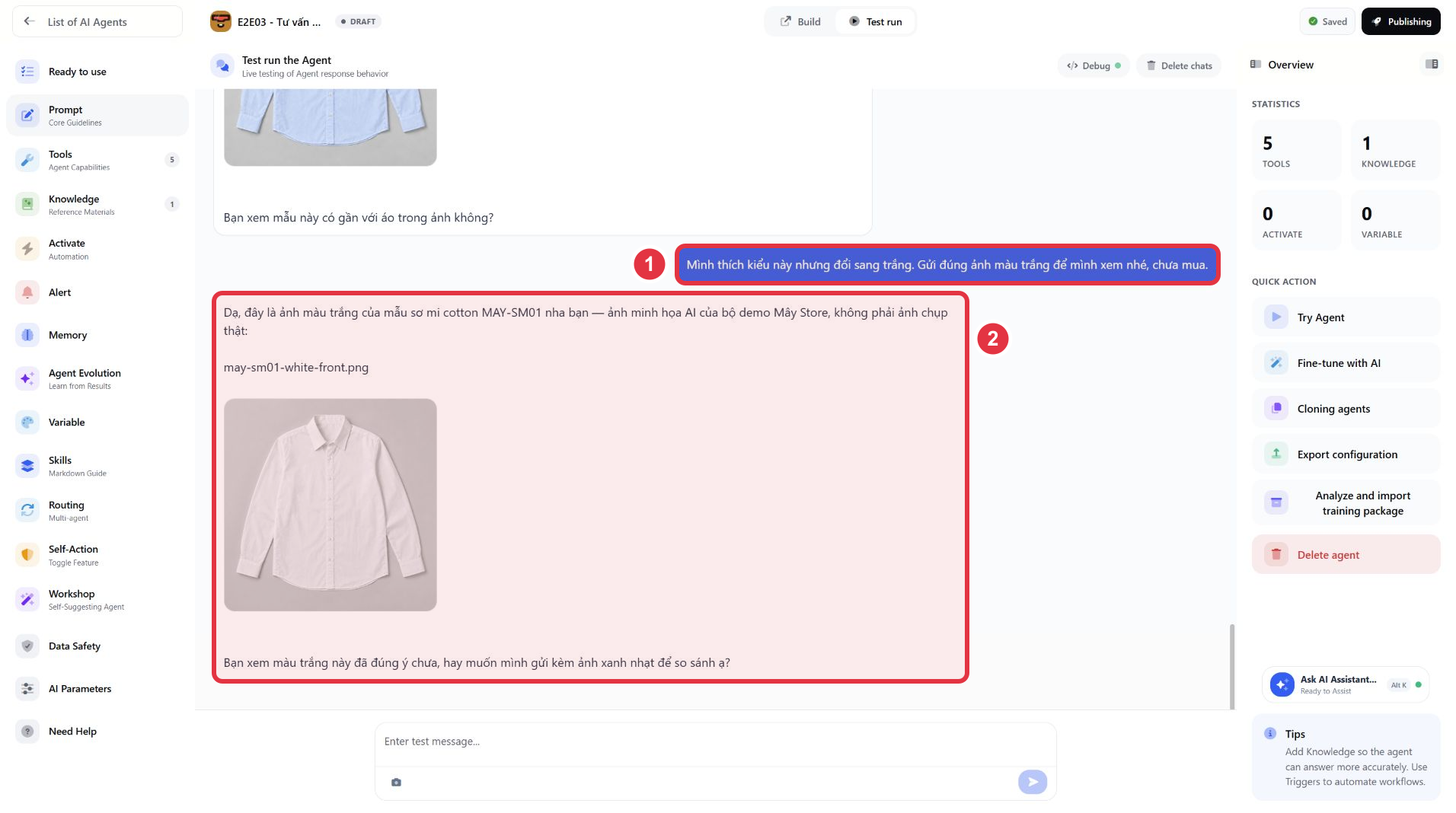 Khách đổi sang trắng, AI gửi ảnh đúng màu từ nguồn của shop